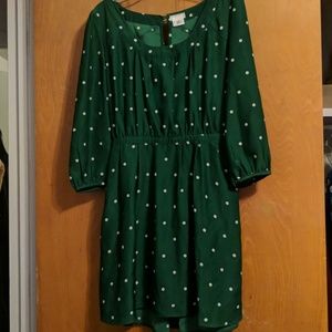 Green Dress White Dots Small 3/4 sleeve